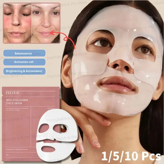 1/5/10PCs Bio Collagen Face Mask Shrink Pores Deep Hydrating Overnight Mask Moisturizing Refreshing Brightening Face Skin Care - Livandy