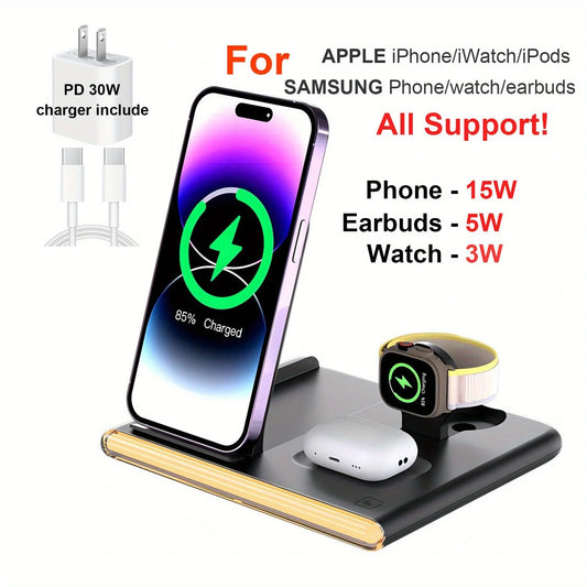 4 in 1 Fast Charing Wireless Charger Station with 30W PD Charger for IPhone/ Samsung All Phones and Watches Earbuds Series - Livandy